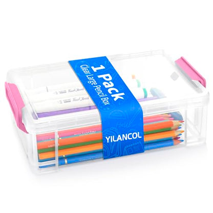 Large Plastic Clear Hart Pencil Box Case For Crayons, Markers, Art Supplies - color: Pink