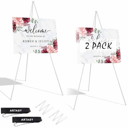 ARTASY 63" Easel Stand for Wedding Signs, White, 2 Packs with Carry Bags - color: White