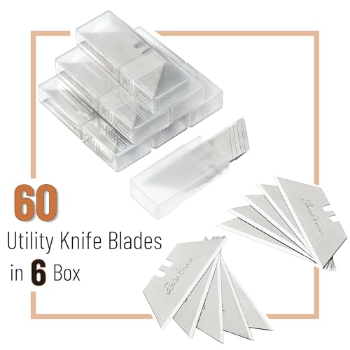 Bates- Utility Knife Blades, 60 Pack, Silver, Carbon Steel, Replacement Blade for Box Cutters with Plastic Case - color: Silver in Boxes, size: 60 Pack
