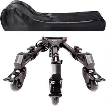 Photography Tripod Dolly, Heavy Duty with Larger 3-inch Rubber Wheels, Adjustable Leg Mounts and Carry Bag, Compatible with Most Tripods Perfect for Cameras Camcorder and Lighting Equipment Black