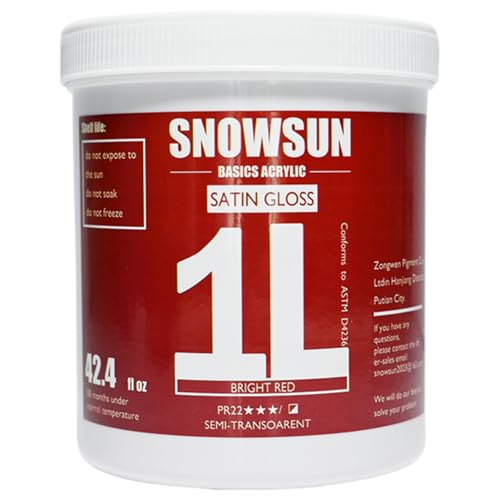 SNOWSUN Heavy Body Acrylic Paint, 1L (40oz) Bulk Cadmium Red - Non Toxic Artist Grade Thick Paint for Canvas, Wood, Ceramic & Crafts - color: red