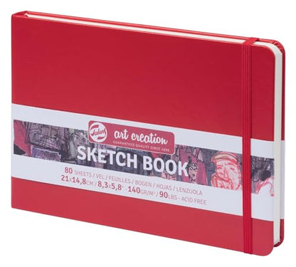 Talens Art Creation Sketchbook Red 14,8X21 cm, 140 Grams | Hard-Bound Pocket Notebook, 140 GSM/94 lbs Paper, Acid-Free Cream Blank Paper, Ribbon Bookmark and Elastic Closure - color: red, size: 21×15cm