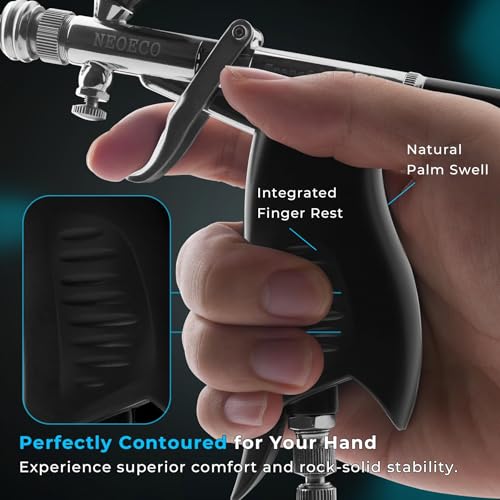 NEOECO Transformer SJ85 Dual-Action Airbrush Kit, Patented 1-Sec Quick-Shift Fan & Round Spray, Ergonomic Grip, 0.3/0.5/0.8mm Sets for Model Painting, Miniatures, Nail Art, Barber, Crafts