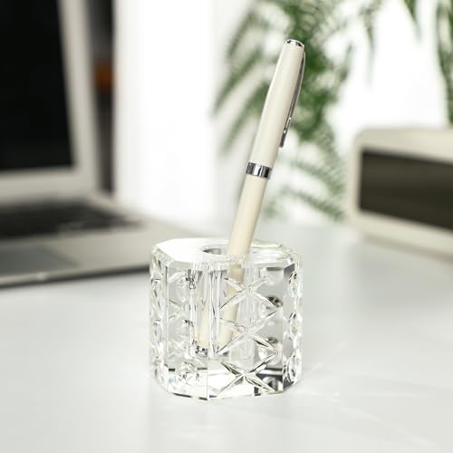 QFkris Fancy Crystal Single Pen Holder for Desk, Glass Fountain Pen Stand - style: Octagon