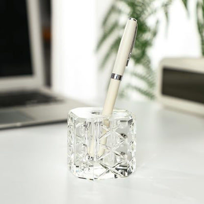QFkris Fancy Crystal Single Pen Holder for Desk, Glass Fountain Pen Stand - style: Octagon