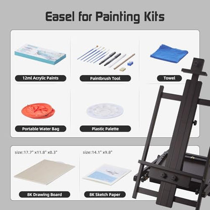 Beech Wood H-Frame Easel for Painting with Tray & Drawer, Walnut | Heavy-duty Floor Adjustable Height & Angle Studio Art Easel Stand, Holds 30"-50" Canvas, Foldable Painting Easel for Adults - color: Walnut