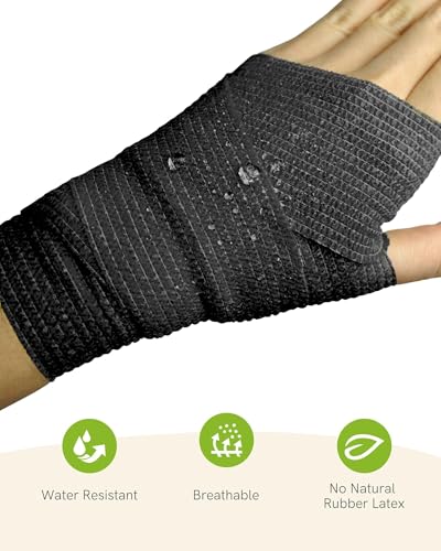 FriCARE Self Adhesive Bandage Wrap, Medical Tape in First Aid Kit, Black | Elastic Cohesive Bandages for Sports/Vet/Wrist Ankle Wounds, 2 Inches X 5 Yards, Latex-free 6 Rolls - color: Black