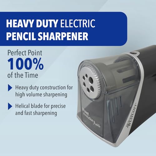 Westcott iPoint Evolution Axis Heavy Duty Electric Pencil Sharpener for Classroom, Black and Silver - size: Pack of 1, style: iPoint Evolution Axis