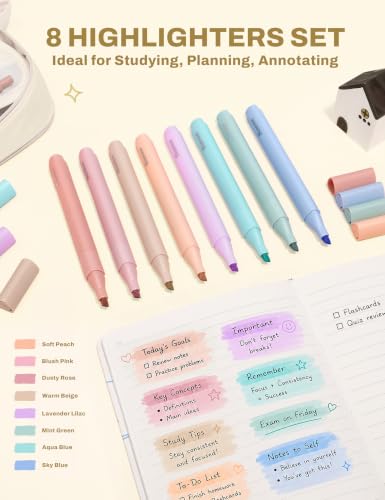SUNEE Pencil Case with Supplies, 35PCS Aesthetic Stationery Set with Pastel Highlighters, Black Gel Pens, Mechanical Pencils & Refills, College School Supplies for Students Girls Beige - color: Beige, style: 35 Pack