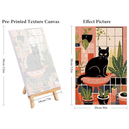 4 Pack Framed Paint by Numbers Kit for Adults Black Cat with Wooden Easel - color: FOP4P-10
