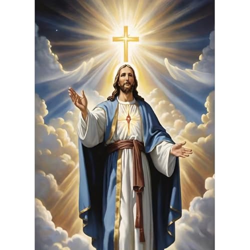 WCHUIMM 5D Diamond Art Kits for Adults Jesus, Cross Full Drill DIY Rhinestone Embroidery Set Paint with Religion Diamonds Art by Number Kits Cross Stitch Home Wall Craft Decoration 12x16 Inch - color: Jesus