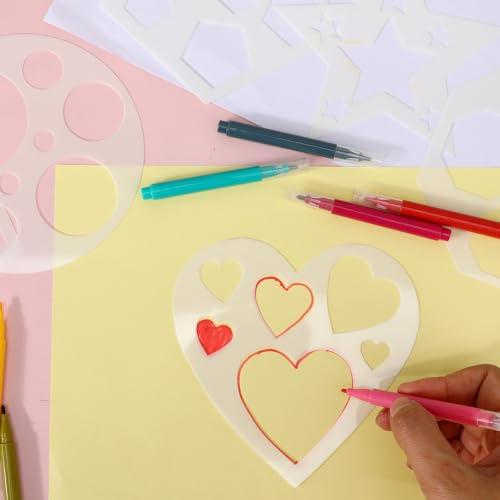 12 Pcs Drawing Stencil Geometric Stencils Circle Square Heart Star Template Set for Painting Basic Shape Tracing Stencils Simple Drawing Stencils for Classroom Painting DIY Craft - size: Small