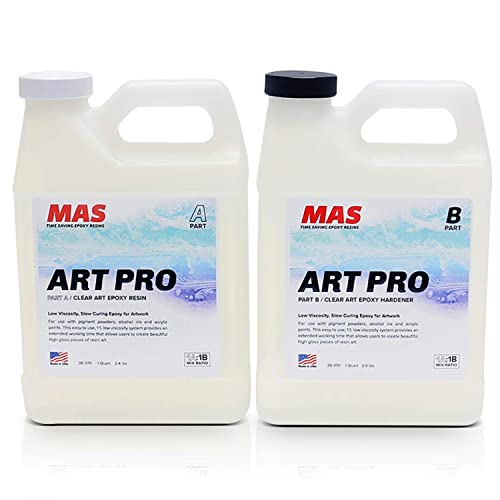 MAS Epoxies Art Pro UV Resistant Clear Epoxy Resin Kit, 2-Quart | Zero VOCs, Self-Leveling, Ideal for Jewelry Making, Flower Preservation, Resin Crafts, Use With Pigment Powders, Alcohol Ink - size: 2 Quart