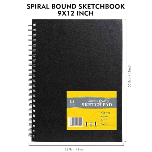 CONDA 9"x12" Double-Sided Hardbound Sketchbook, 60 Sheets, Heavyweight Hardcover Sketchbook, Spiral Sketch Pad, Durable Acid Free Drawing Paper for Drawing Painting - color: Black, size: 9"x12" 1 Pack