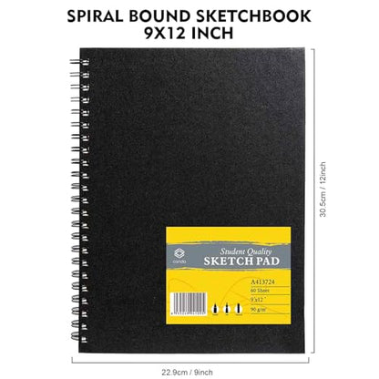 CONDA 9"x12" Double-Sided Hardbound Sketchbook, 60 Sheets, Heavyweight Hardcover Sketchbook, Spiral Sketch Pad, Durable Acid Free Drawing Paper for Drawing Painting - color: Black, size: 9"x12" 1 Pack