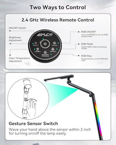 LED Desk Lamp with Clamp, 18W Architect Desk Lamp with Dual Light, Flexible 3 Sections Swing Arm, with RGB Light, with Remote, with Sensor Switch, Stepless Dimming, 4 Color Mode & 5 Brightness - color: RGB Dual Lamp
