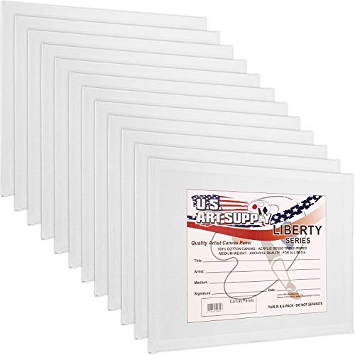 U.S. Art Supply 11 X 14 Inch Art Canvas Board Panels 12 Pack - 8 Ounce Heavyweight Cotton Acid Free Canvases for Painting Acrylics and Watercolor (1 Case of 12 Single Canvas Painting Panels) - size: 11" x 14"