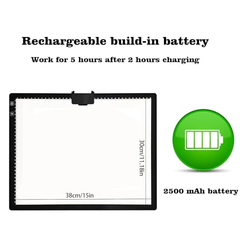YINGWOND Wireless Rechargeable A3 LED Light Pad w/Built-in Foldable Stand, 3 Color Tone, 6 Levels of Brightness, Battery Powered Evenly Illuminated Light Box for Tracing Drawing and Diamond Painting - style: Rechargeable-A3 Black