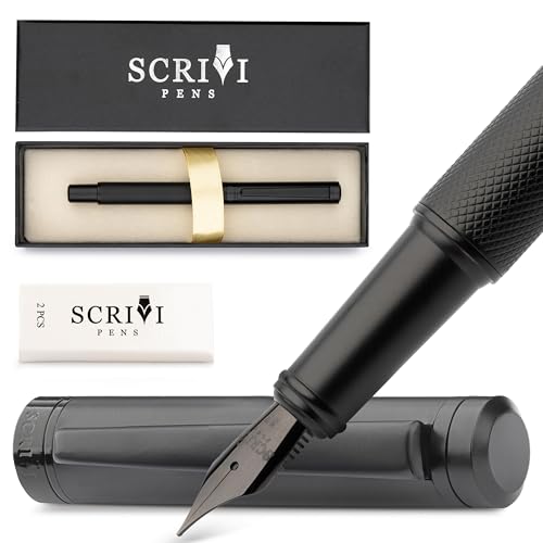 SCRIVI PENS Fountain Pen Set, Medium Nib, 5 Ink Cartridges, Black - color: Black, style: Medium Nib