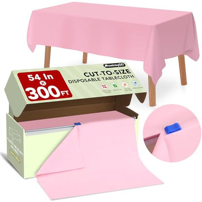 RowinsyDD 54 in X 100 FT Pink Plastic Table Cover Roll with Slide Cutter - color: Pink, size: 3600" x 54" (Rectangular)
