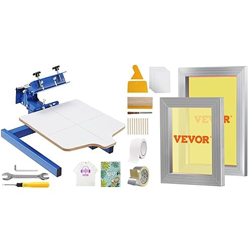 VEVOR Screen Printing Press 1 Color 1 Station and 2 Pieces Aluminum Silk Frames 8x10/10x14in 110 Count Mesh 2 Tapes