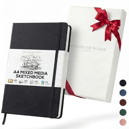 Beechmore Books A4 8.5x11 Mixed Media Sketchbook 160 GSM/98LB with Gift Box - color: Charcoal Black, size: A4 - 8.5" x 11.5" Large
