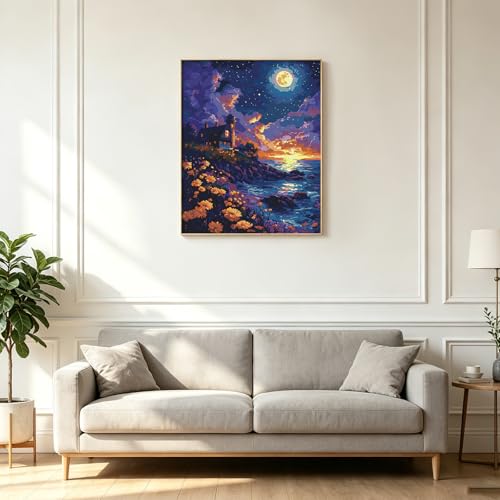 Kalonyth Landscape Paint by Numbers Kit for Adults, 16x20 inch, No Framed | Starry Night Adult Paint by Number Kits on Canvas, DIY Acrylic Painting, Stress Relief Craft Kits, Home Wall Decor Gift - color: OP-US06