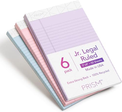 Tops 5 x 8 Legal Pads, Prism Brand, 2 Pink/2 Blue/2 Purple, Narrow Ruled, 50 Sheets Per Writing Pad, Made in USA (63016) 6 Count (Pack of 12) - size: 5" x 8" (Pack of 12)