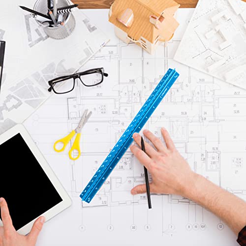 Architectural Scale Ruler, Imperial Measurements 12'', Laser-Etched Aluminum Architect Triangular Ruler for Architects, Students, Draftsman, and Engineers(Blue) | Blue, Laser-Etched Aluminum Architect Triangular Ruler for Architects, Students, Draftsman,