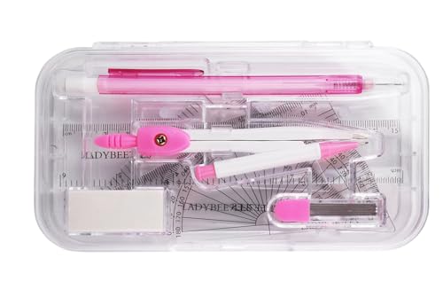 9-piece set back-to-school kit , packed in a reusable plastic box,two triangles, a protractor, a 15-centimeter ruler, a compass, a mechanical pencil with extra lead, and an eraser. - color: Pink