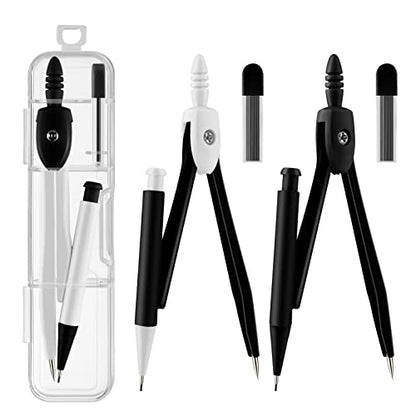 3 Packs Colorful Basic Metal Math Compass for Geometry Set,Extra Leads, Mechanical Pencil Desiged,Drawing Tools Compass for Students School Supplies and Office Supplies (Whit and Black) - color: Whit and Black