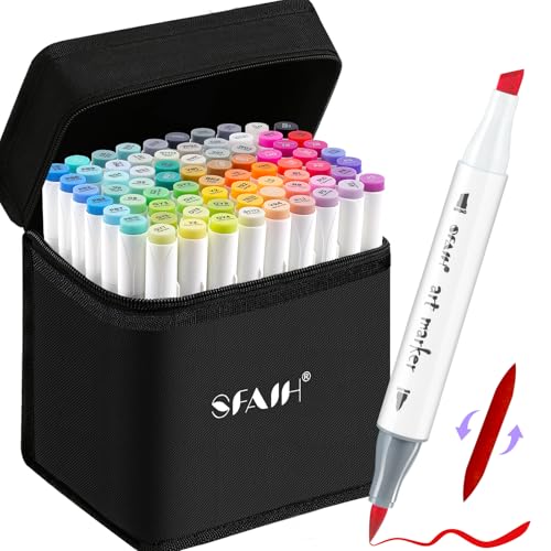 SFAIH 72 Alcohol Markers for Relaxing Coloring, Dual Brush & Chisel Art Set - color: 72 Colors