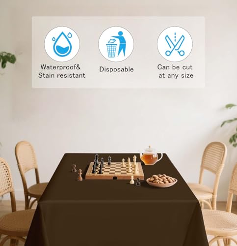 HEIPINIUYE 2 Pack Brown Tablecloth Disposable 54 x 108 Inch Brown Plastic Table Cloth Disposable Waterproof Rectangle Table Cover for Party Birthday Camping Picnic Tablecloths - color: Brown Rectangle Tablecloth, size: 2 Pack