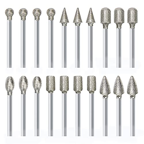 20Pcs 120-Grit Diamond Grinder Bit Stone Carving Set 1/8" Shank