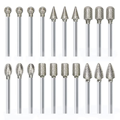 20Pcs 120-Grit Diamond Grinder Bit Stone Carving Set 1/8" Shank