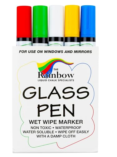 Glass Pen Window Marker: Liquid Chalk Pens for Glass (5 Pens - Fine Tip) | Graduation, Car Windows, Mirror Pen, Storefront, Wedding, Parade, Party & Holiday - Whiteboard Markers with Washable Paint - style: Fine Tip