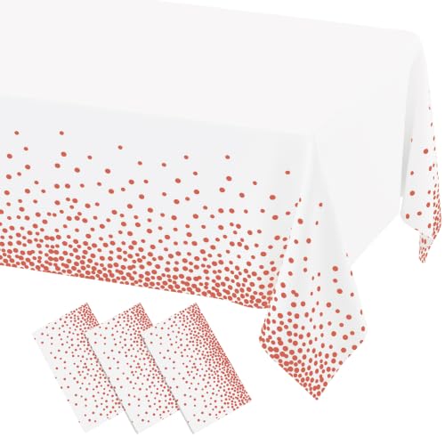3 Packs Dot Disposable Table Cloth, 54 x 108 Inch Waterproof Tablecloth, Rectangle Plastic Rose Pink Dots in White Table Covers for Picnic, Birthday, Party and Back to School - color: Rose Pink in White, size: 54" x 108"