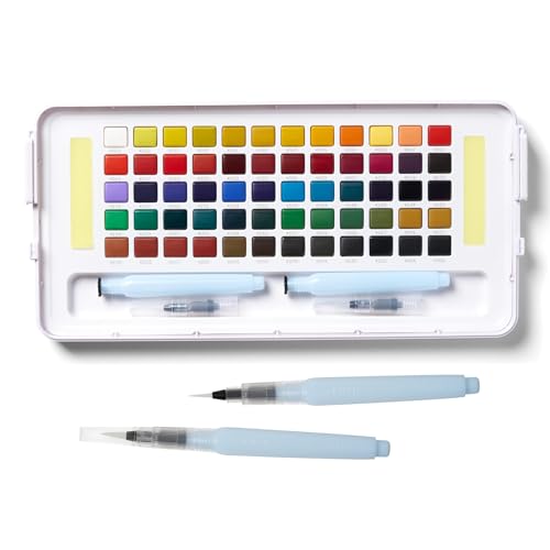SAKURA Koi Studio Kit, 60 Colors, 2 Water Brushes, 2 Sponges, 2 Palettes