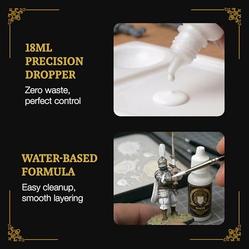 Ludus Bellum Miniature Paint White Color 18ml Precision Dropper Bottle | Professional Acrylic Paint for Miniatures & Models, Provides Quality Acrylic Tones and Shades for Warhammer 40K D&D Figures - color: White