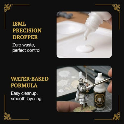 Ludus Bellum Miniature Paint White Color 18ml Precision Dropper Bottle | Professional Acrylic Paint for Miniatures & Models, Provides Quality Acrylic Tones and Shades for Warhammer 40K D&D Figures - color: White