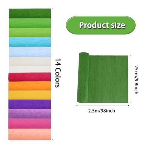 Crepe Paper Flower DIY 14 Colors, 9.8 x 98 Inch Wide Crepe Paper for DIY Gift Wrapping Paper Crafts, Paper Flower Birthday Parties Weddings Festival Decoration (Multiple Colors 3) - color: Multiple colors 3