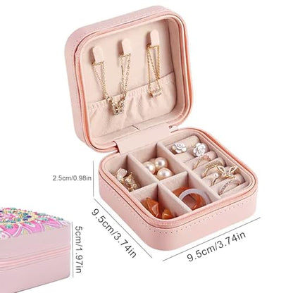 JZHYOAN Diamond Painting DIY Jewelry Storage Box, Fox Special Pattern Diamond Art Jewelry Box for Travel, Portable PU Leather Jewelry Holder for Earrings Necklace Bracelet