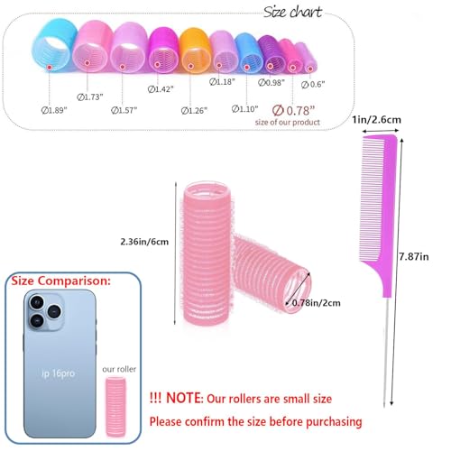 ZMD 18Pcs Self Grip Small Hair Rollers Curlers, Plastic Rollers Heatless Curlers Salon Dressing Curler DIY Curly Hair Hairstyle Roller for Women Girls Short Thin Fine Hair (0.8 x 2.4 Inch) - color: pink