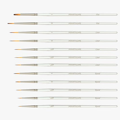 MyArtscape Miniature Paint Brushes - 12 Detail Brushes with Holder | Fine tip paint brushes for acrylic watercolor gouache oil miniatures paint by number nail art and detailing