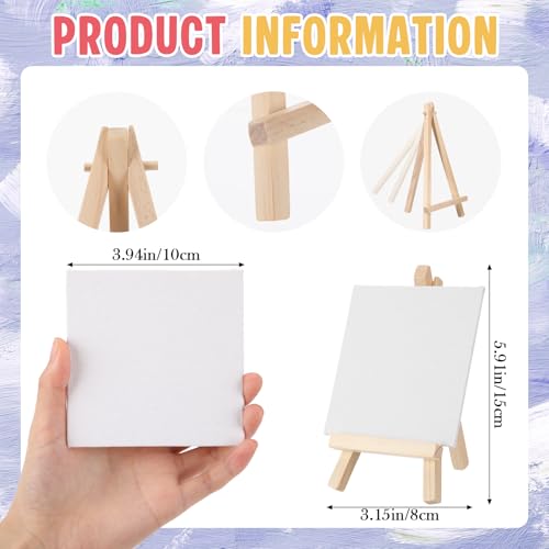 Motimind 36 Pcs 4 x 4 Mini Canvas and 6" Easel Set Bulk for Paint Party | Painting Art Crafts for Back to School Classroom Birthday Valentine Christmas Mother's Day End of School Year Gifts - size: 4 x 4 Inch