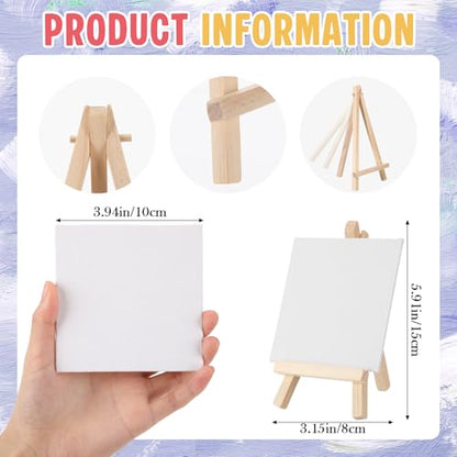 Motimind 36 Pcs 4 x 4 Mini Canvas and 6" Easel Set Bulk for Paint Party | Painting Art Crafts for Back to School Classroom Birthday Valentine Christmas Mother's Day End of School Year Gifts - size: 4 x 4 Inch
