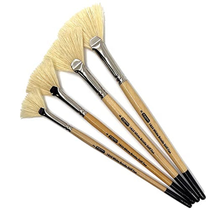 ZEM Brush White Hog Bristle Stiff Fan Brush Set Size 2,4,6,8