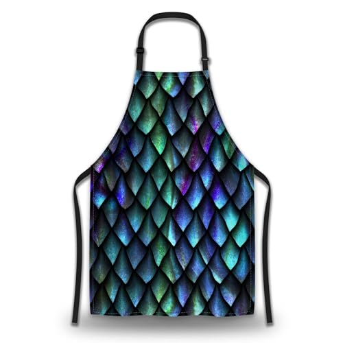 Gardening Apron for Men Dragon Scales Cute Aprons for Women for Kitchen Cooking Restaurant BBQ Painting Crafting 27” (W) x 31” (H), Waterproof Apron - color: Dragon Scales
