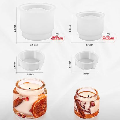 Jar Silicone Molds, Jar Resin Mold with Lids, 2 Sets of Candle Jar Molds of Different Sizes, Epoxy Resin Casting Mold for DIY Jewelry Storage Box, Candle Jar, Craft Gifts