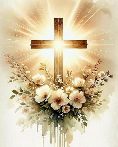MBNTJHT Cross Paint by Numbers Kit for Adults Beginners,Easy Flowers and Christ Cross Paint by Number Kits on Canvas for Adults,DIY Acrylic Painting Art Kits for Home Wall Decor 16X20 Inch. - color: MT21503